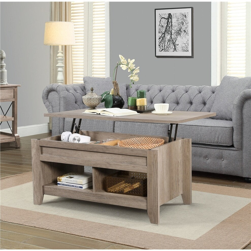 Yaheetech Lift Top Dining Coffee Table with Hidden Storage and Shelves