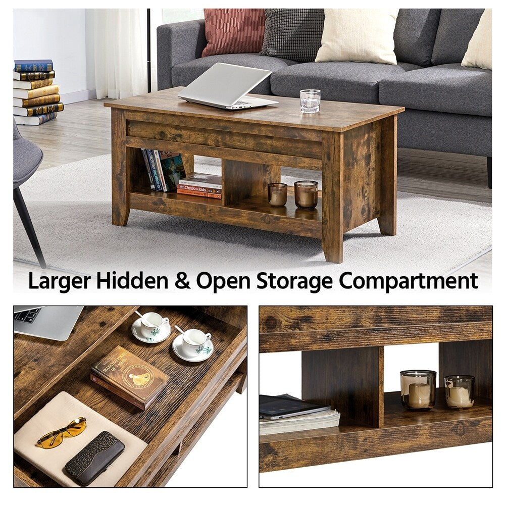 Yaheetech Lift Top Dining Coffee Table with Hidden Storage and Shelves