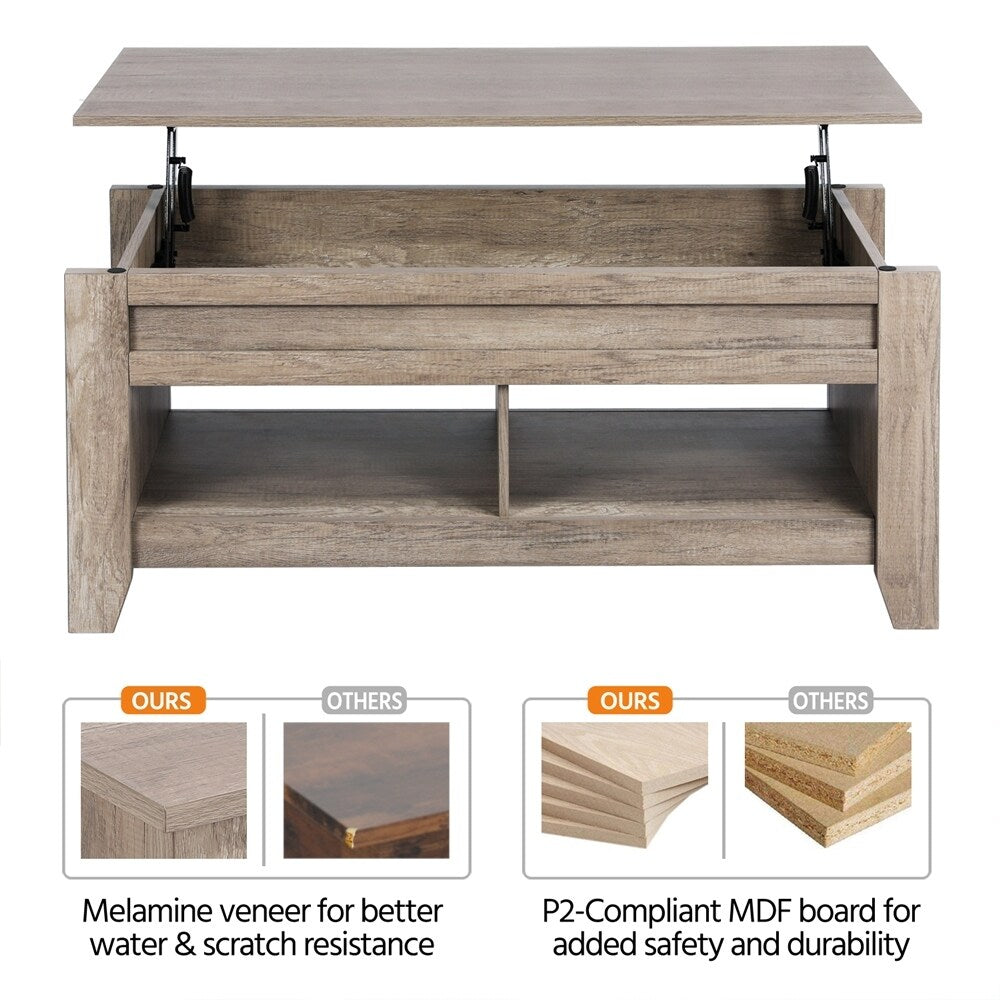 Yaheetech Lift Top Dining Coffee Table with Hidden Storage and Shelves