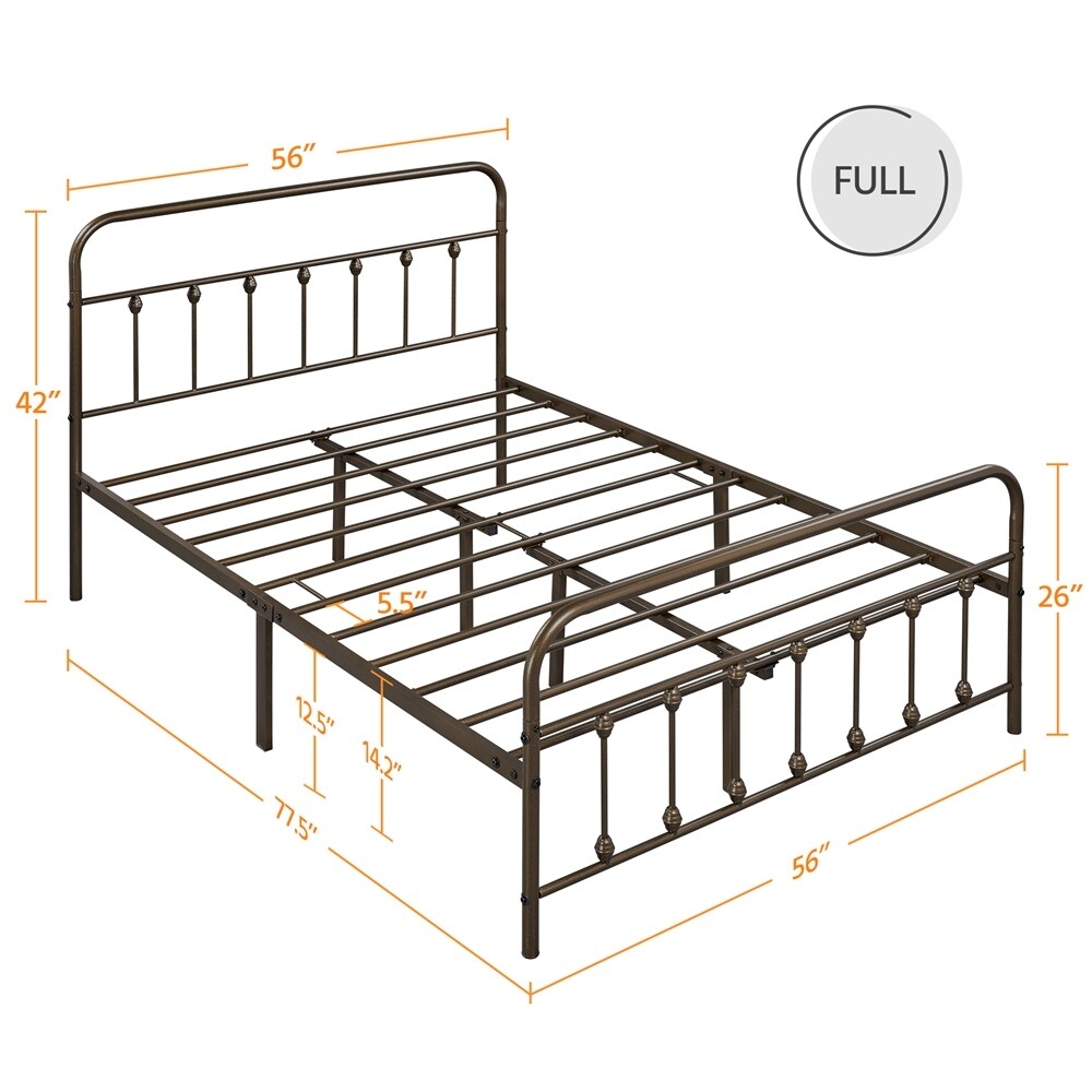Yaheetech Classic Iron Platform Bed with High Headboard and Footboard Strong Metal-Framed Bed