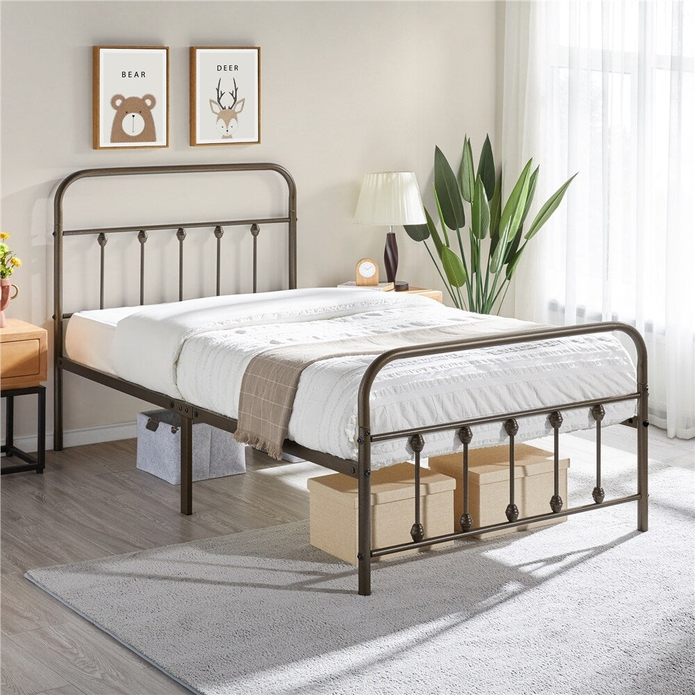 Yaheetech Classic Iron Platform Bed with High Headboard and Footboard Strong Metal-Framed Bed