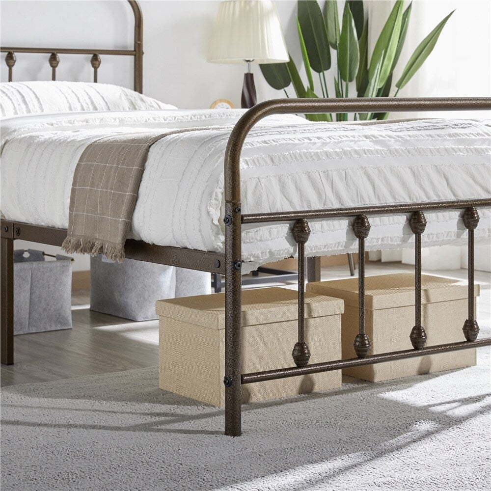 Yaheetech Classic Iron Platform Bed with High Headboard and Footboard Strong Metal-Framed Bed