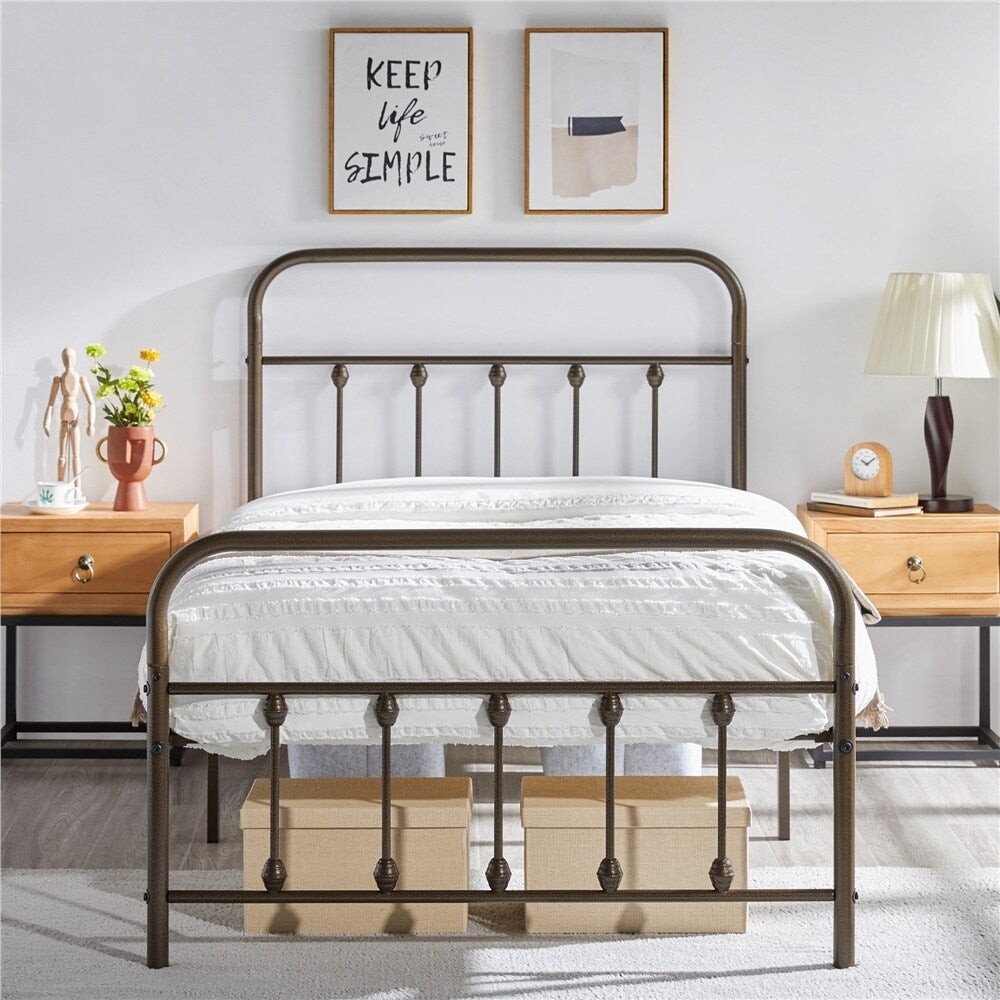 Yaheetech Classic Iron Platform Bed with High Headboard and Footboard Strong Metal-Framed Bed