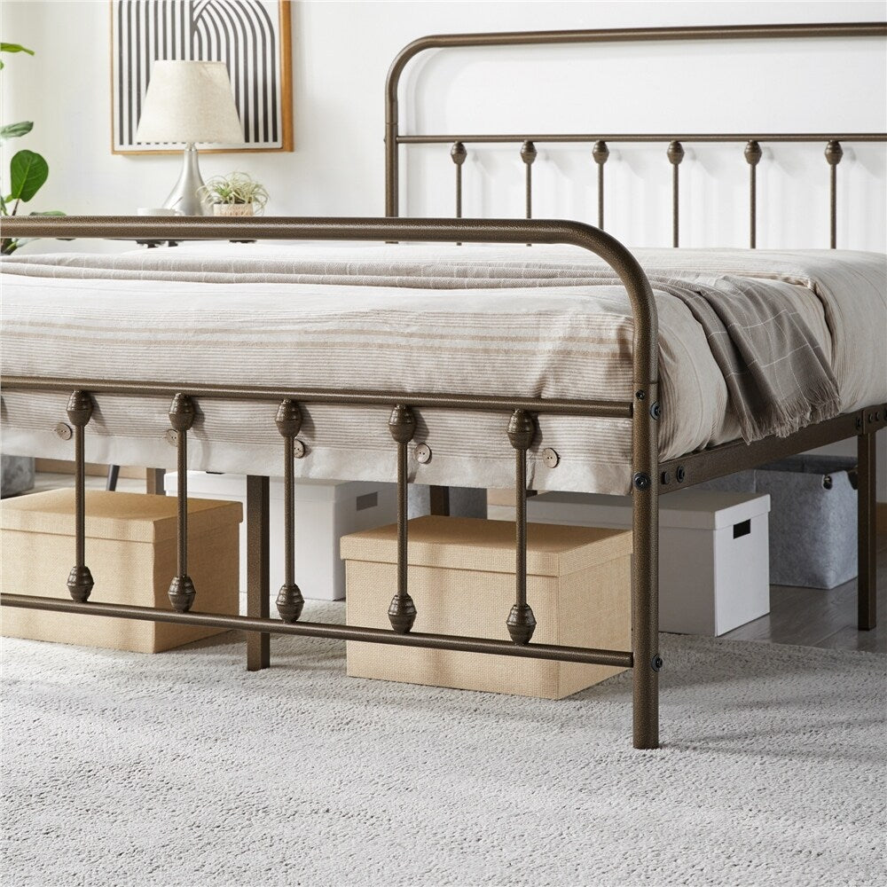 Yaheetech Classic Iron Platform Bed with High Headboard and Footboard Strong Metal-Framed Bed