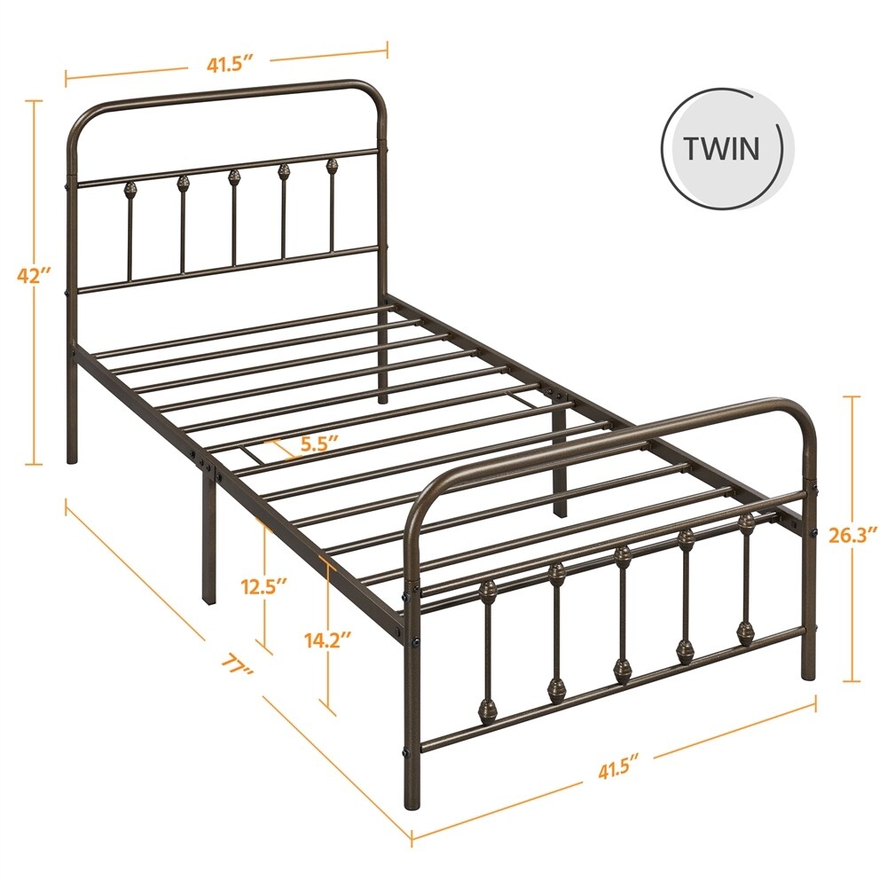Yaheetech Classic Iron Platform Bed with High Headboard and Footboard Strong Metal-Framed Bed