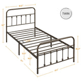 Yaheetech Classic Iron Platform Bed with High Headboard and Footboard Strong Metal-Framed Bed
