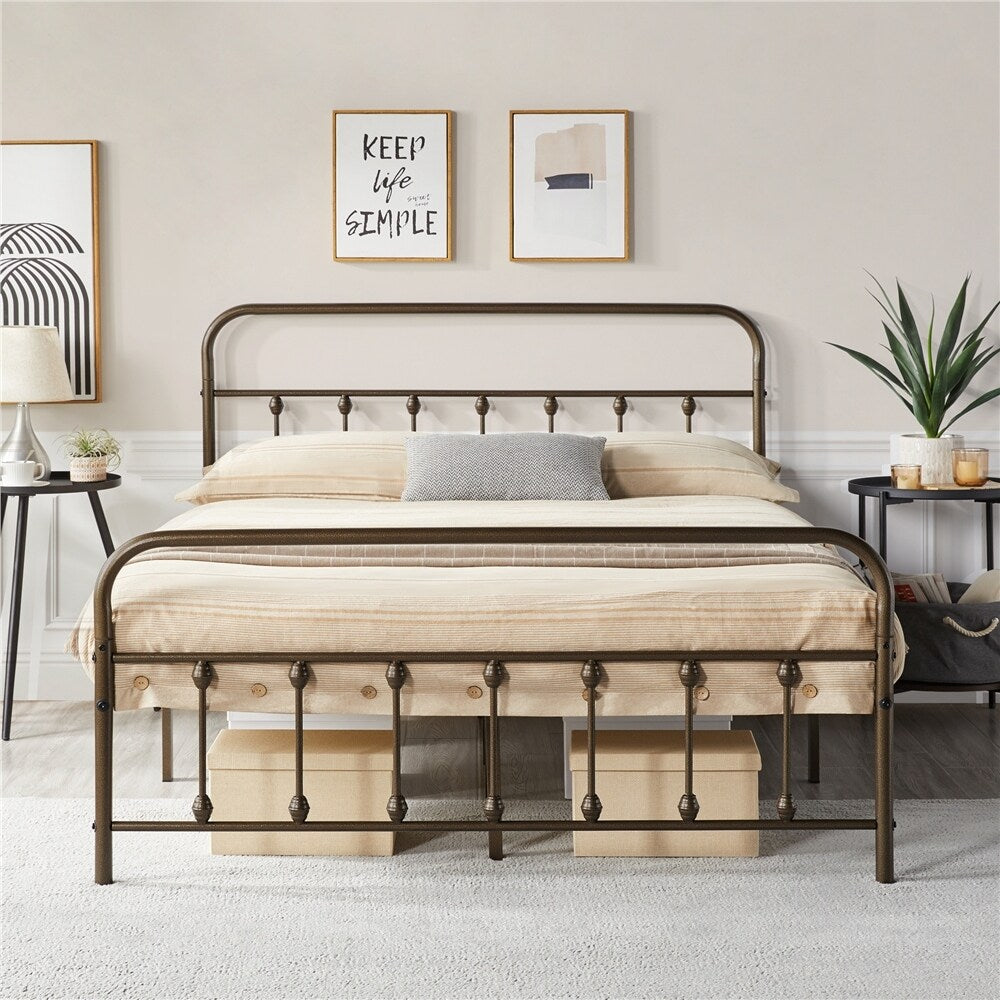 Yaheetech Classic Iron Platform Bed with High Headboard and Footboard Strong Metal-Framed Bed