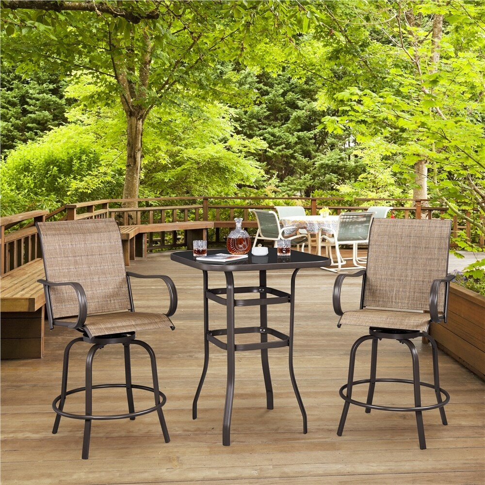 Yaheetech Patio Bistro Table with Tempered Glass, Iron Frame
