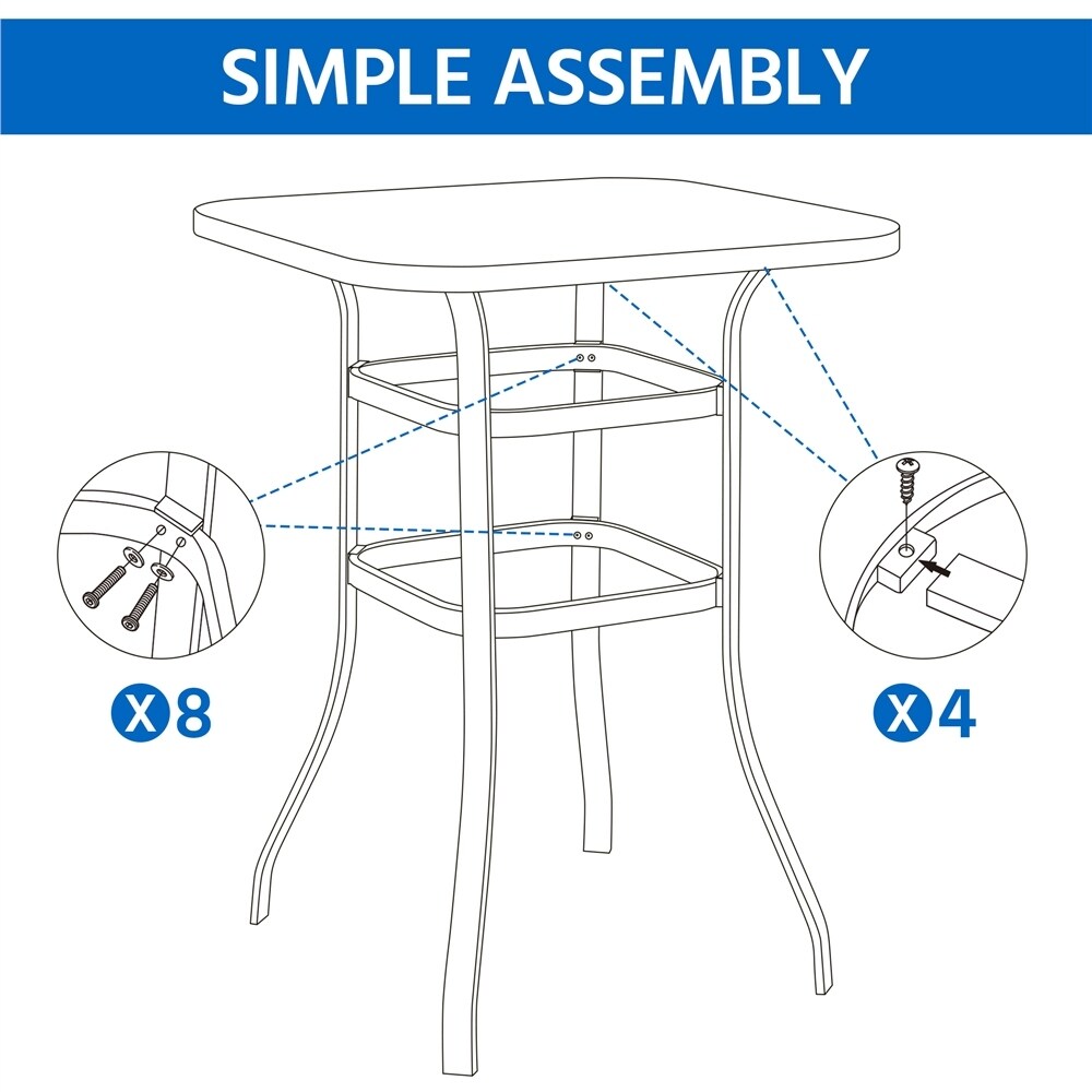 Yaheetech Patio Bistro Table with Tempered Glass, Iron Frame