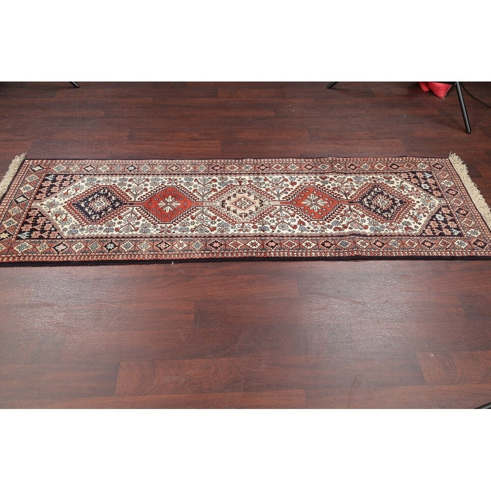 Gracewood Hollow Shaaban Hand-knotted Geometric Wool Persian Runner Rug - 7'2" x 2'5" Runner