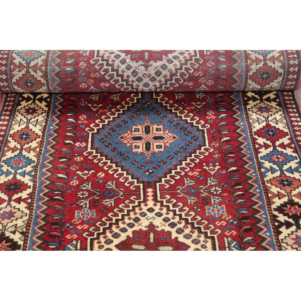 Yalameh Tribal Geometric SouthWestern Handmade Wool Persian Rug - 9'7" x 2'9" Runner