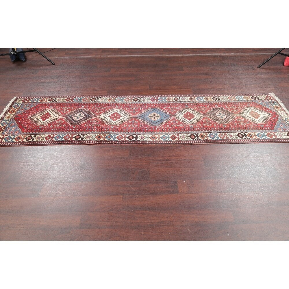 Yalameh Tribal Geometric SouthWestern Handmade Wool Persian Rug - 9'7" x 2'9" Runner