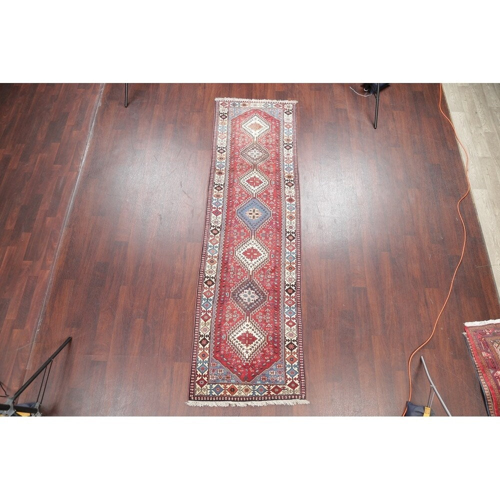 Yalameh Tribal Geometric SouthWestern Handmade Wool Persian Rug - 9'7" x 2'9" Runner