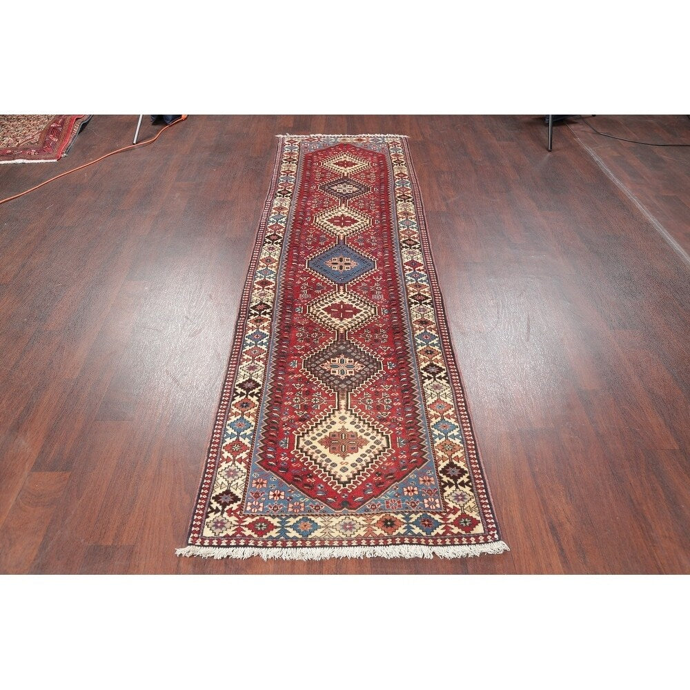 Yalameh Tribal Geometric SouthWestern Handmade Wool Persian Rug - 9'7" x 2'9" Runner