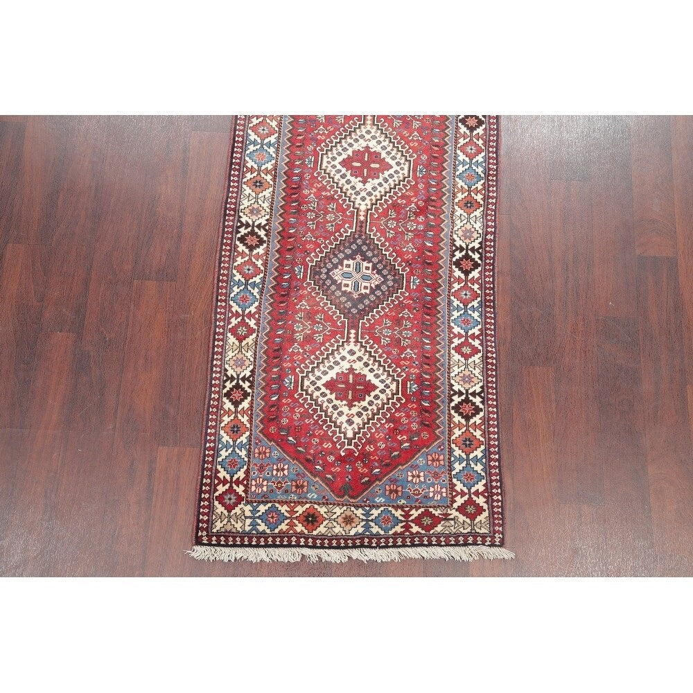 Yalameh Tribal Geometric SouthWestern Handmade Wool Persian Rug - 9'7" x 2'9" Runner