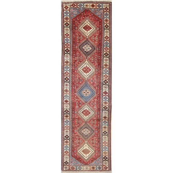 Yalameh Tribal Geometric SouthWestern Handmade Wool Persian Rug - 9'7" x 2'9" Runner