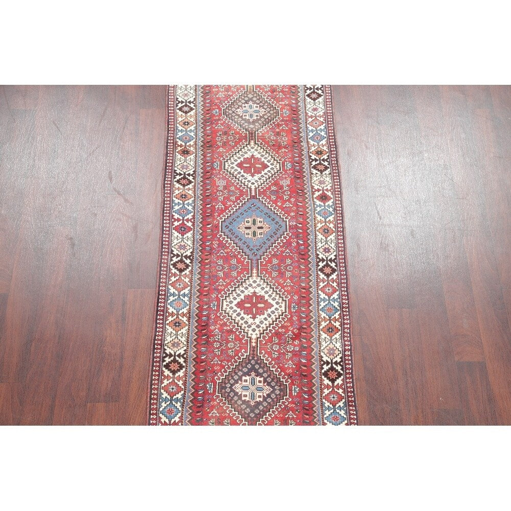 Yalameh Tribal Geometric SouthWestern Handmade Wool Persian Rug - 9'7" x 2'9" Runner