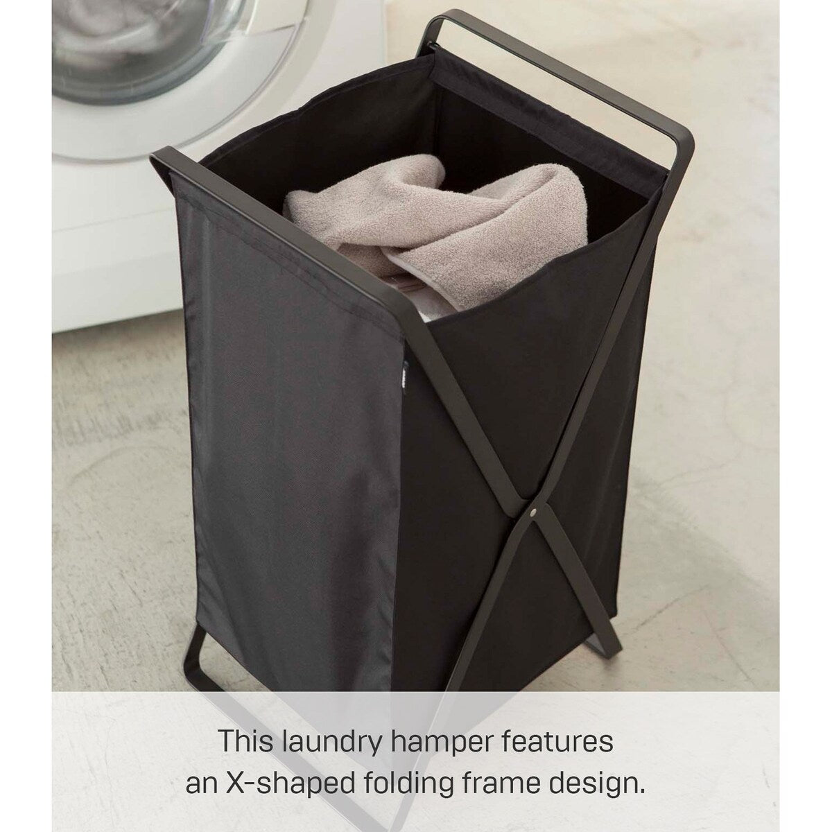 Yamazaki Home Laundry Hamper, Steel, 10.9 gallons, 45 liters, Holds 11 lbs, Collapsible - L 14.17 x W 11.81 x H 25.2 inches