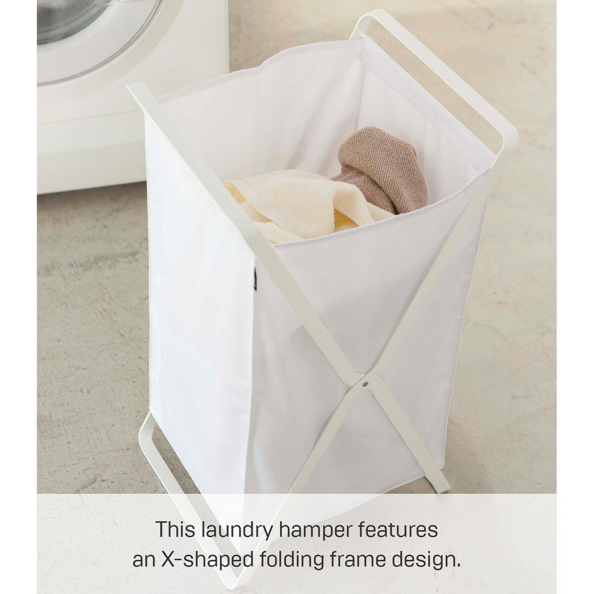 Yamazaki Home Laundry Hamper, Steel, 10.9 gallons, 45 liters, Holds 11 lbs, Collapsible - L 14.17 x W 11.81 x H 25.2 inches