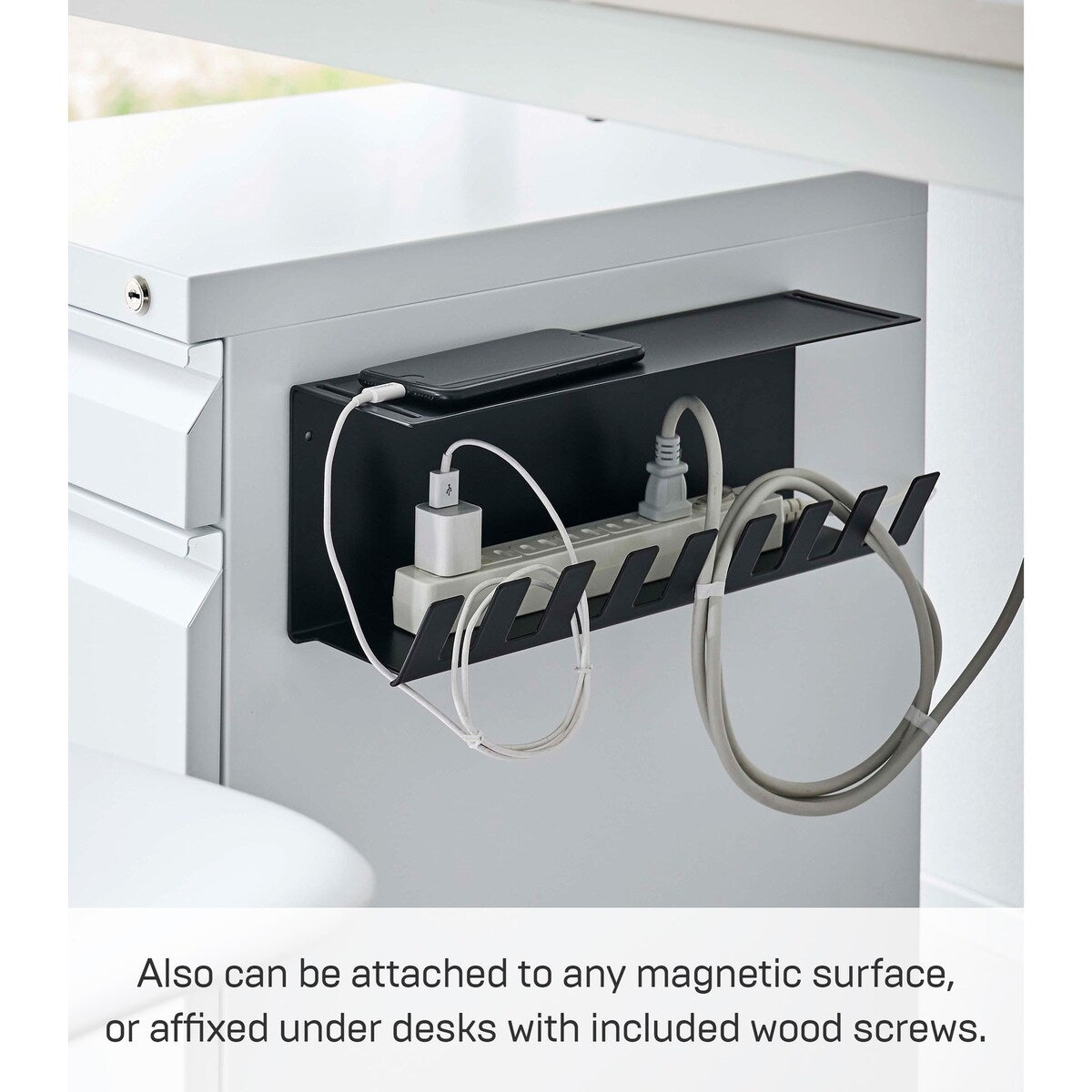 Yamazaki Home Under-Desk Cable Organizer, Steel - L 4.1 x W 13.4 x H 4.7 inches