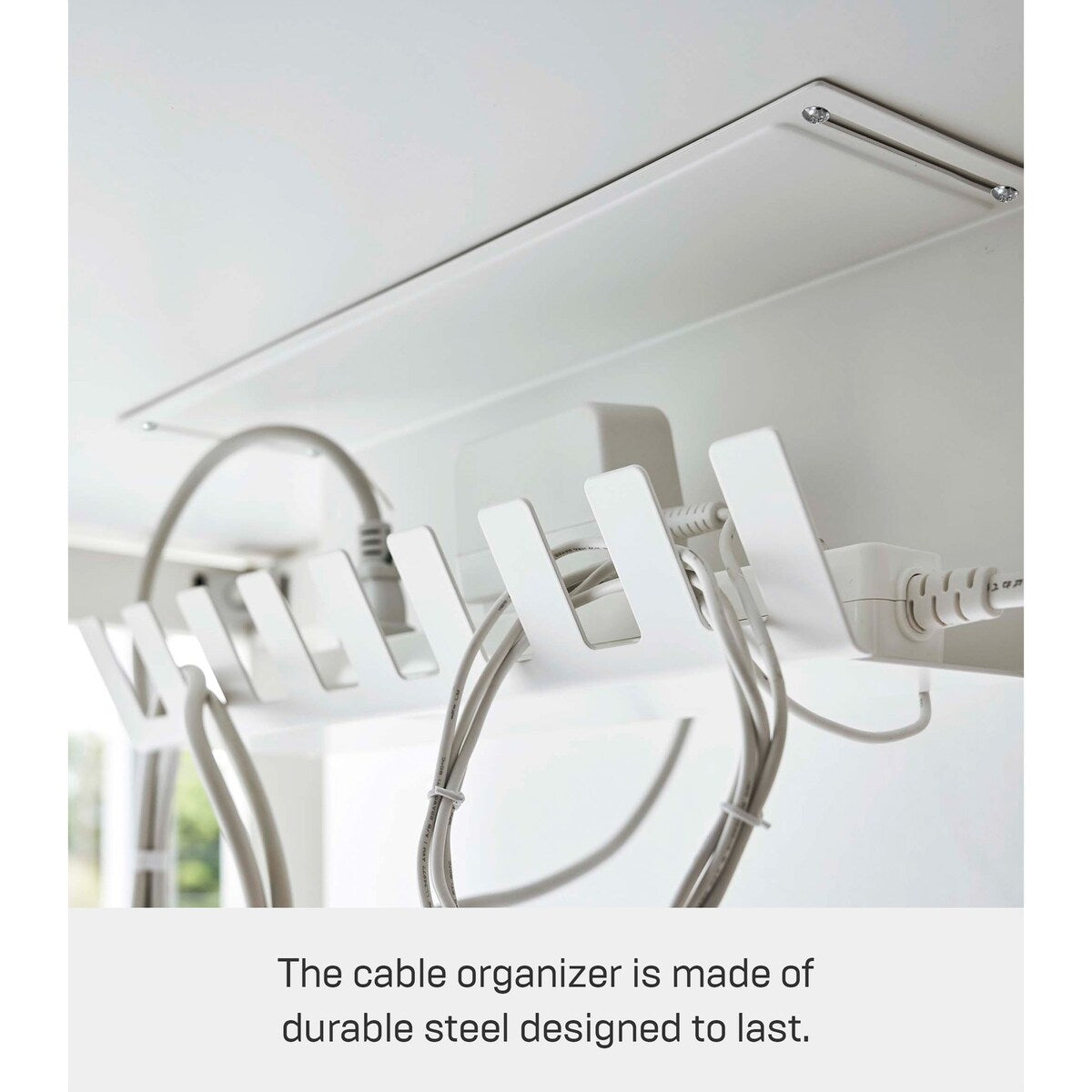 Yamazaki Home Under-Desk Cable Organizer, Steel - L 4.1 x W 13.4 x H 4.7 inches