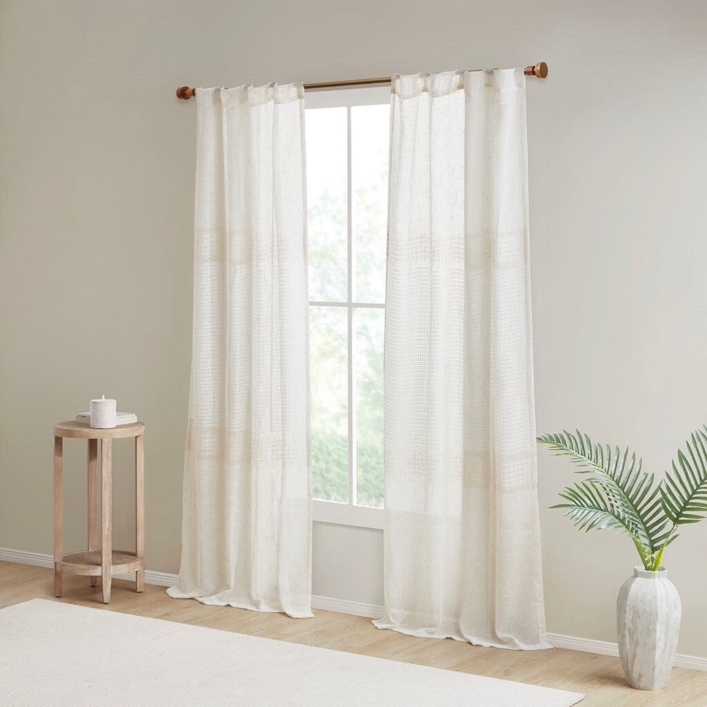Yarn Dye Sheer Curtain Panel Pair(2 Pcs Window Panels)
