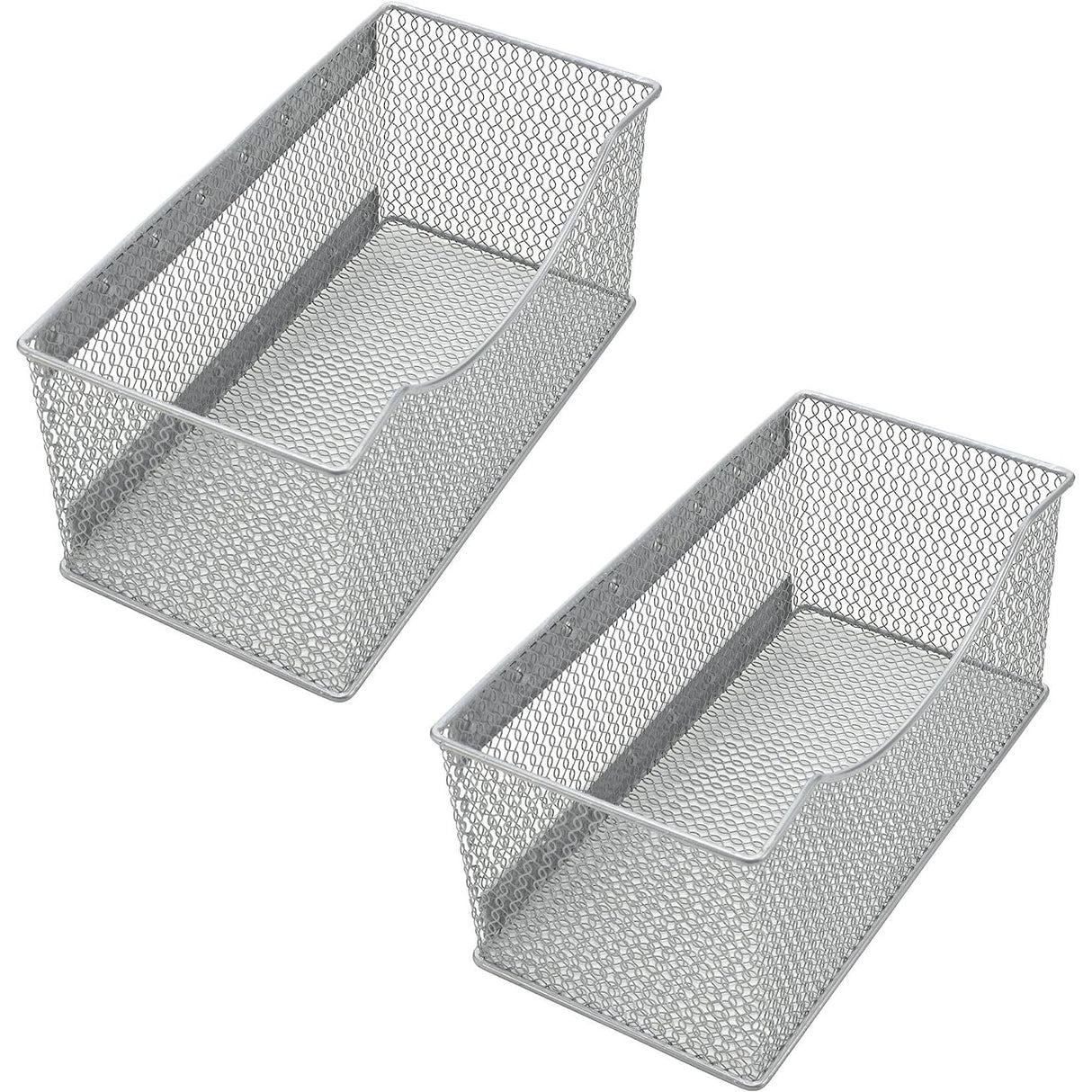 Ybm Home Wire Mesh Magnetic Storage Basket, Trash Caddy, Office Supply Organizer Silver 11 in. L x 5.5 in. W x 5 in. H 2 Pack