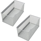 Ybm Home Wire Mesh Magnetic Storage Basket, Trash Caddy, Office Supply Organizer Silver 11 in. L x 5.5 in. W x 5 in. H 2 Pack