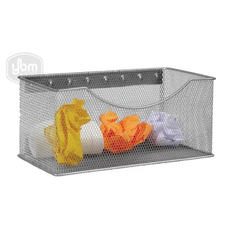 Ybm Home Wire Mesh Magnetic Storage Basket, Trash Caddy, Office Supply Organizer Silver 11 in. L x 5.5 in. W x 5 in. H 2 Pack