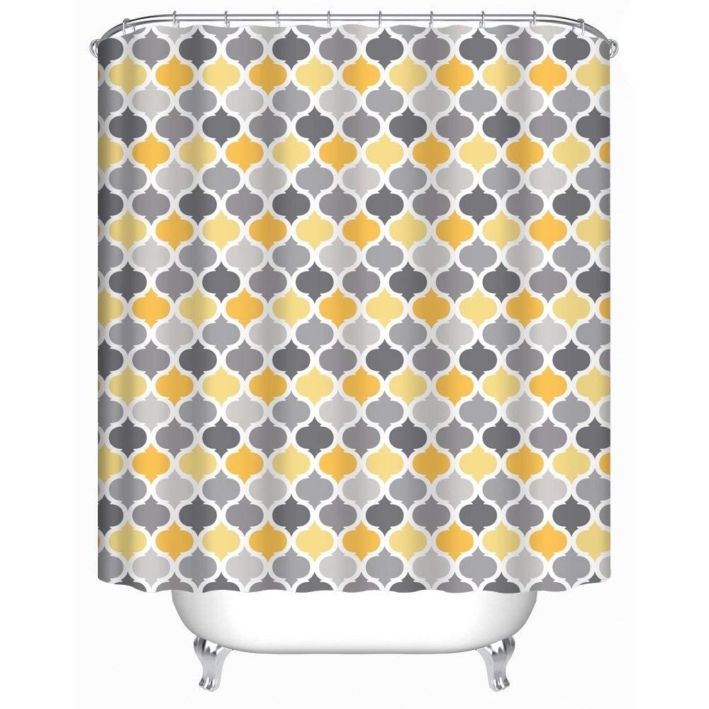 Yellow Damask Trellis Patterns Decorative Bath Curtain