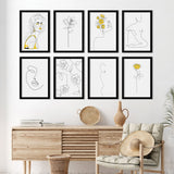 Yellow Femme Line Art by Explicit Design - 8 Piece Black Framed Art Set - Americanflat - 8" X 10"