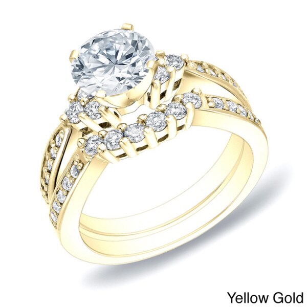 14k Gold 1 1/3ct TDW Round Diamond Engagement Ring Set by Auriya