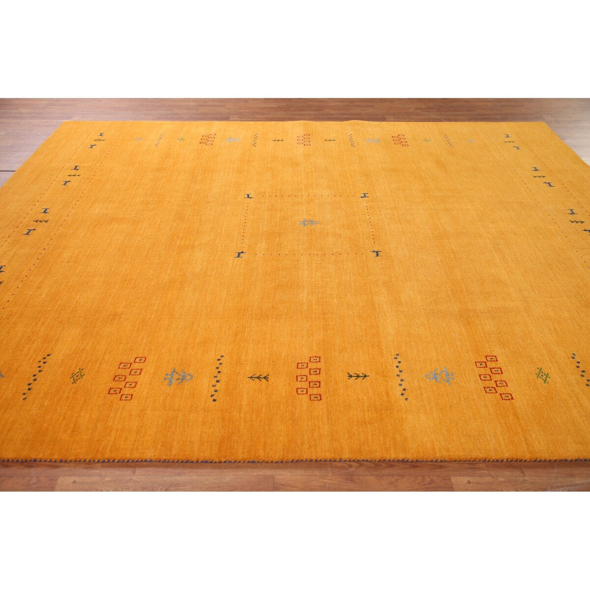 Yellow Tribal Gabbeh Indian Area Rug Hand-knotted Wool Carpet - 8'1" x 9'9"