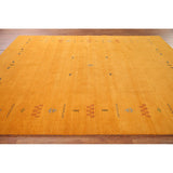 Yellow Tribal Gabbeh Indian Area Rug Hand-knotted Wool Carpet - 8'1" x 9'9"