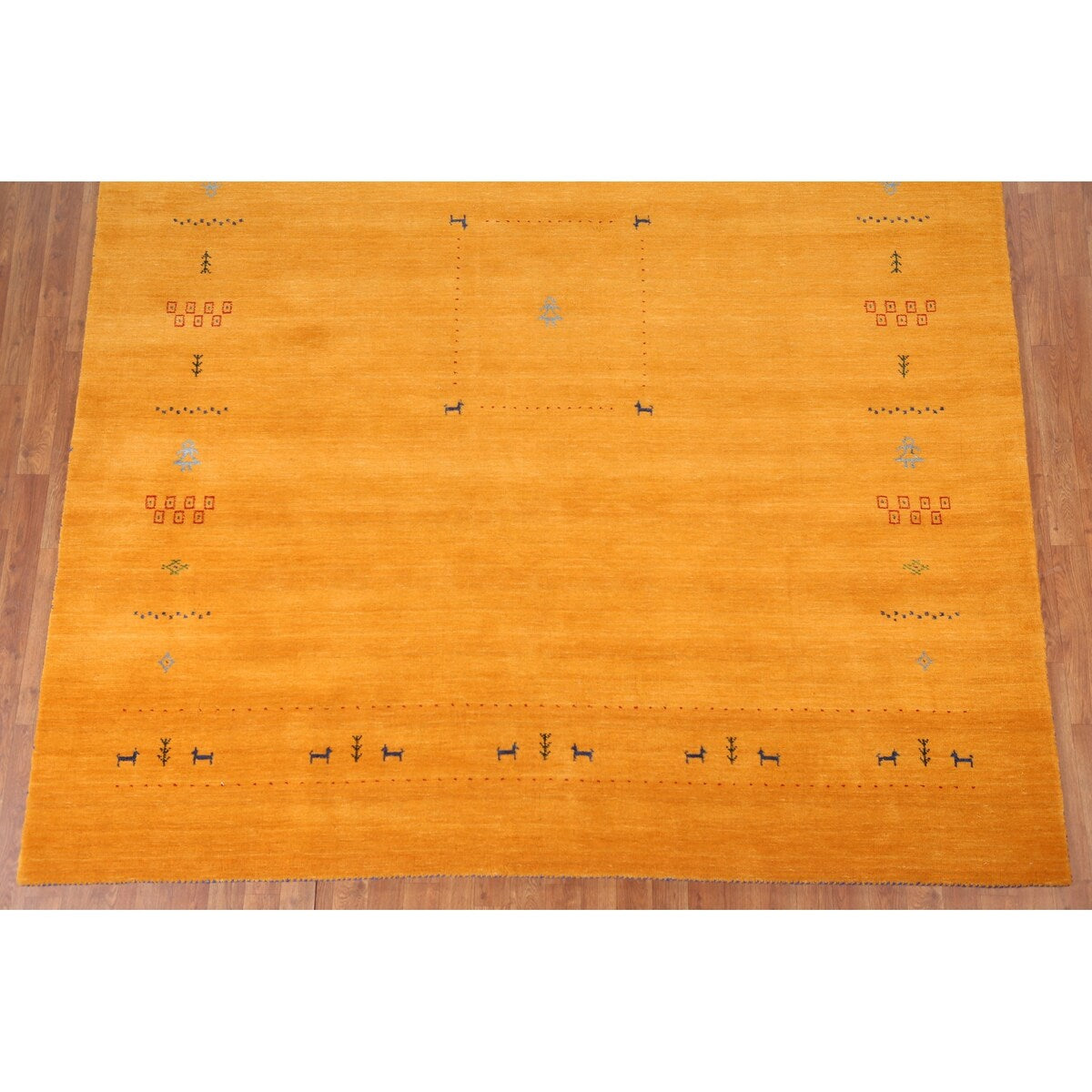 Yellow Tribal Gabbeh Indian Area Rug Hand-knotted Wool Carpet - 8'1" x 9'9"