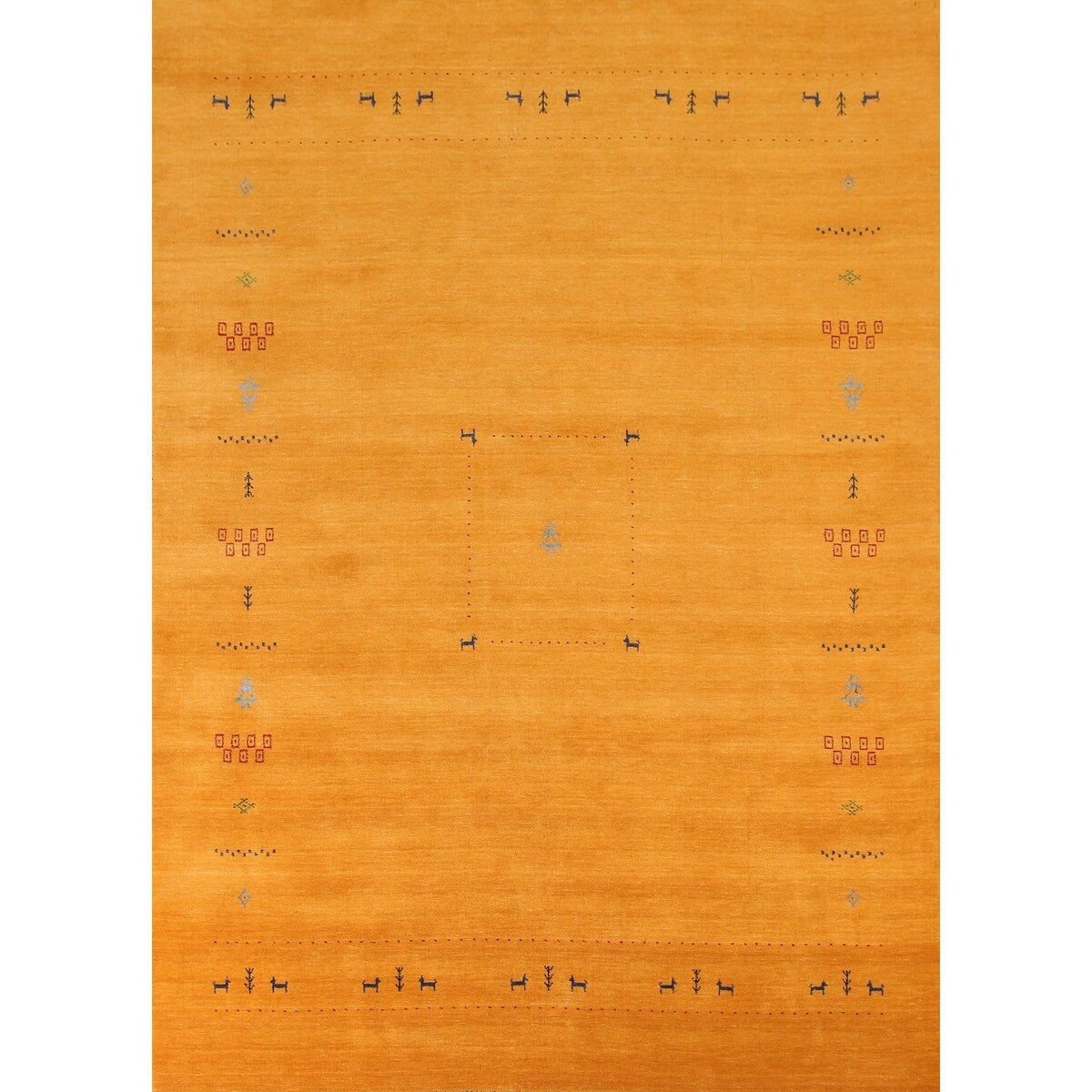 Yellow Tribal Gabbeh Indian Area Rug Hand-knotted Wool Carpet - 8'1" x 9'9"
