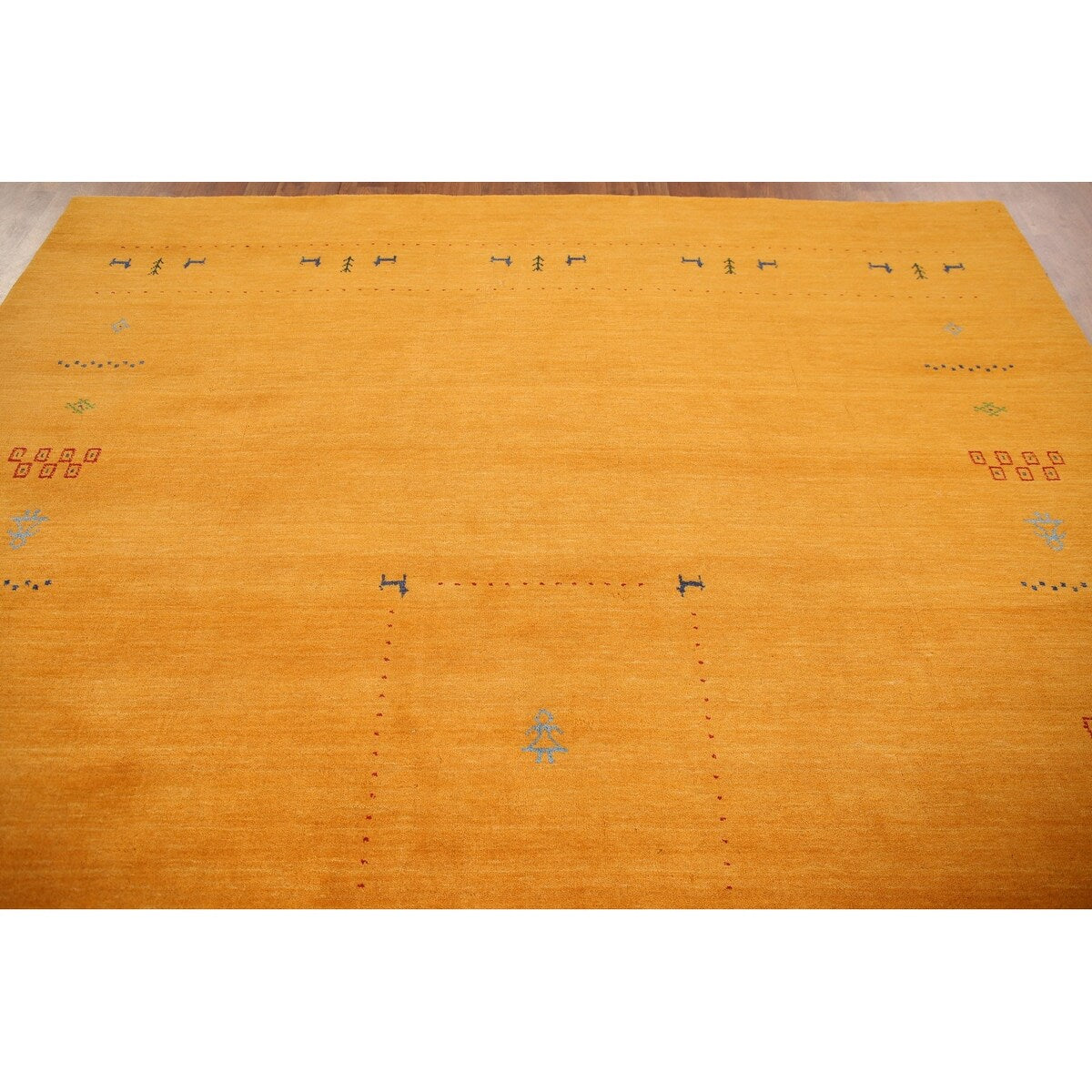 Yellow Tribal Gabbeh Indian Area Rug Hand-knotted Wool Carpet - 8'1" x 9'9"