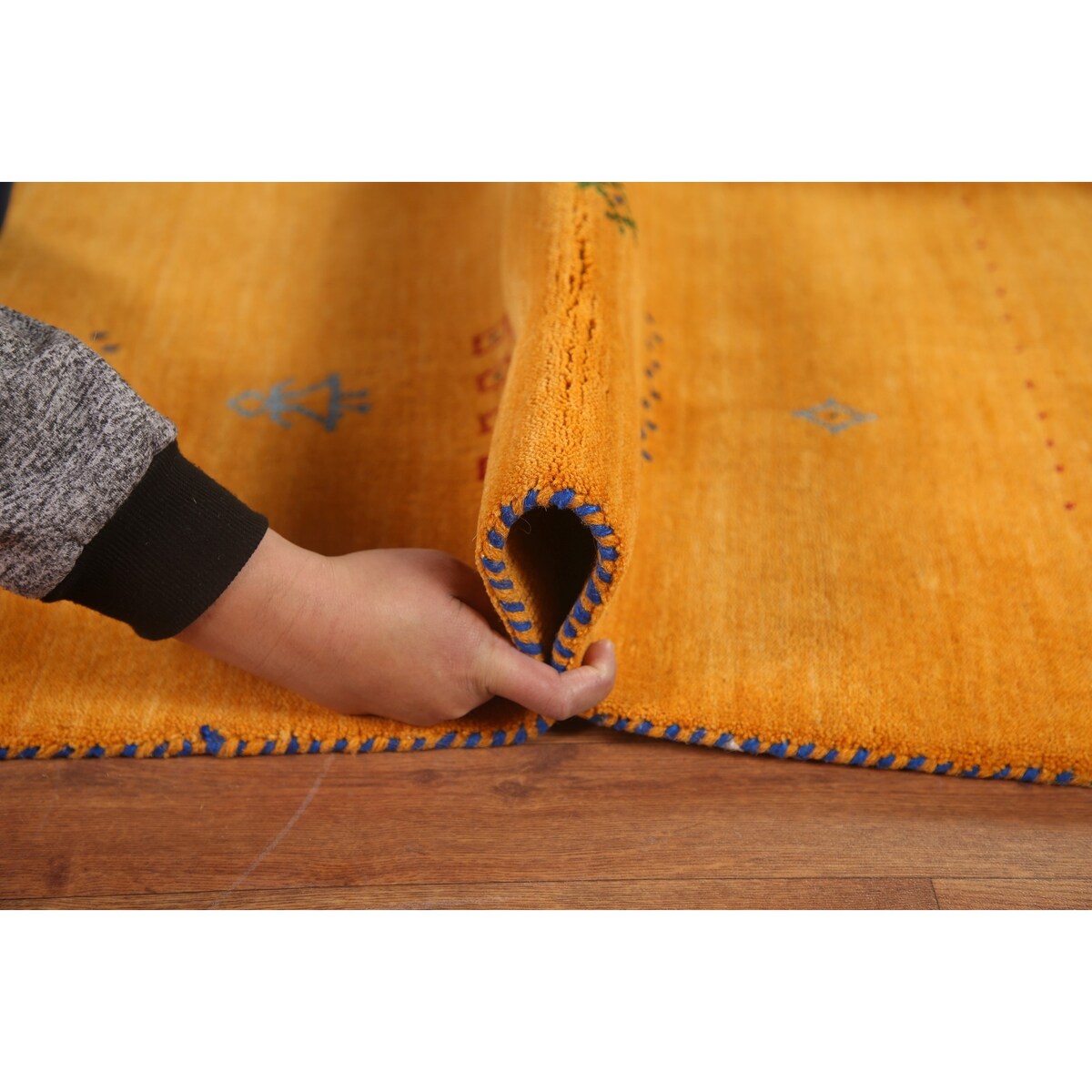 Yellow Tribal Gabbeh Indian Area Rug Hand-knotted Wool Carpet - 8'1" x 9'9"