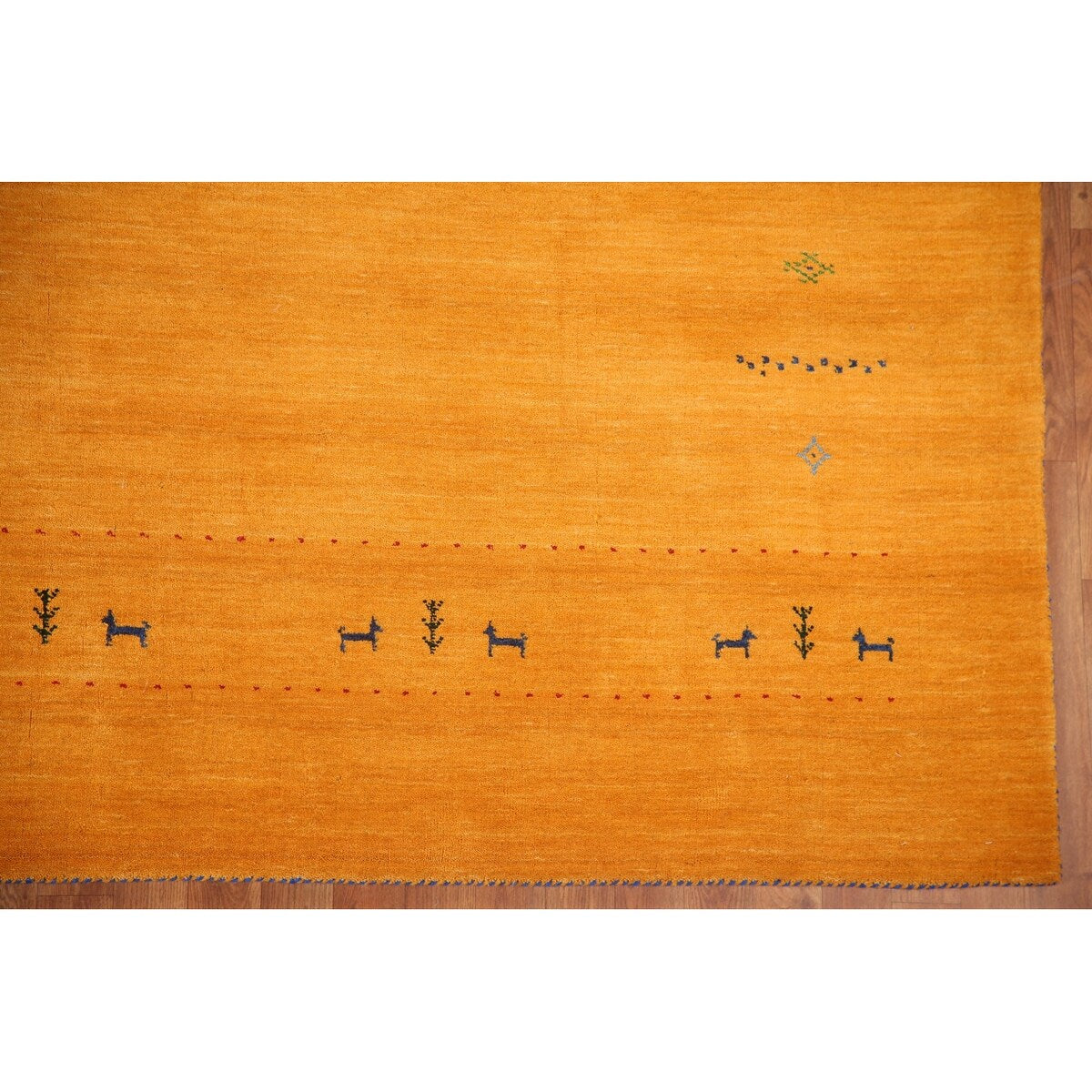 Yellow Tribal Gabbeh Indian Area Rug Hand-knotted Wool Carpet - 8'1" x 9'9"