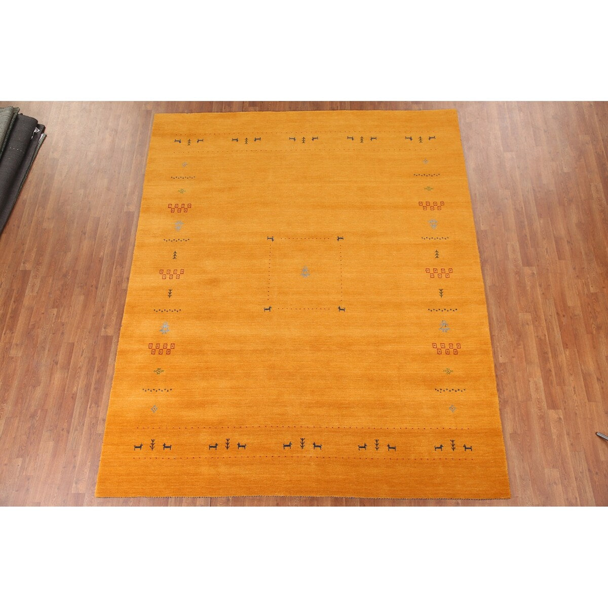 Yellow Tribal Gabbeh Indian Area Rug Hand-knotted Wool Carpet - 8'1" x 9'9"