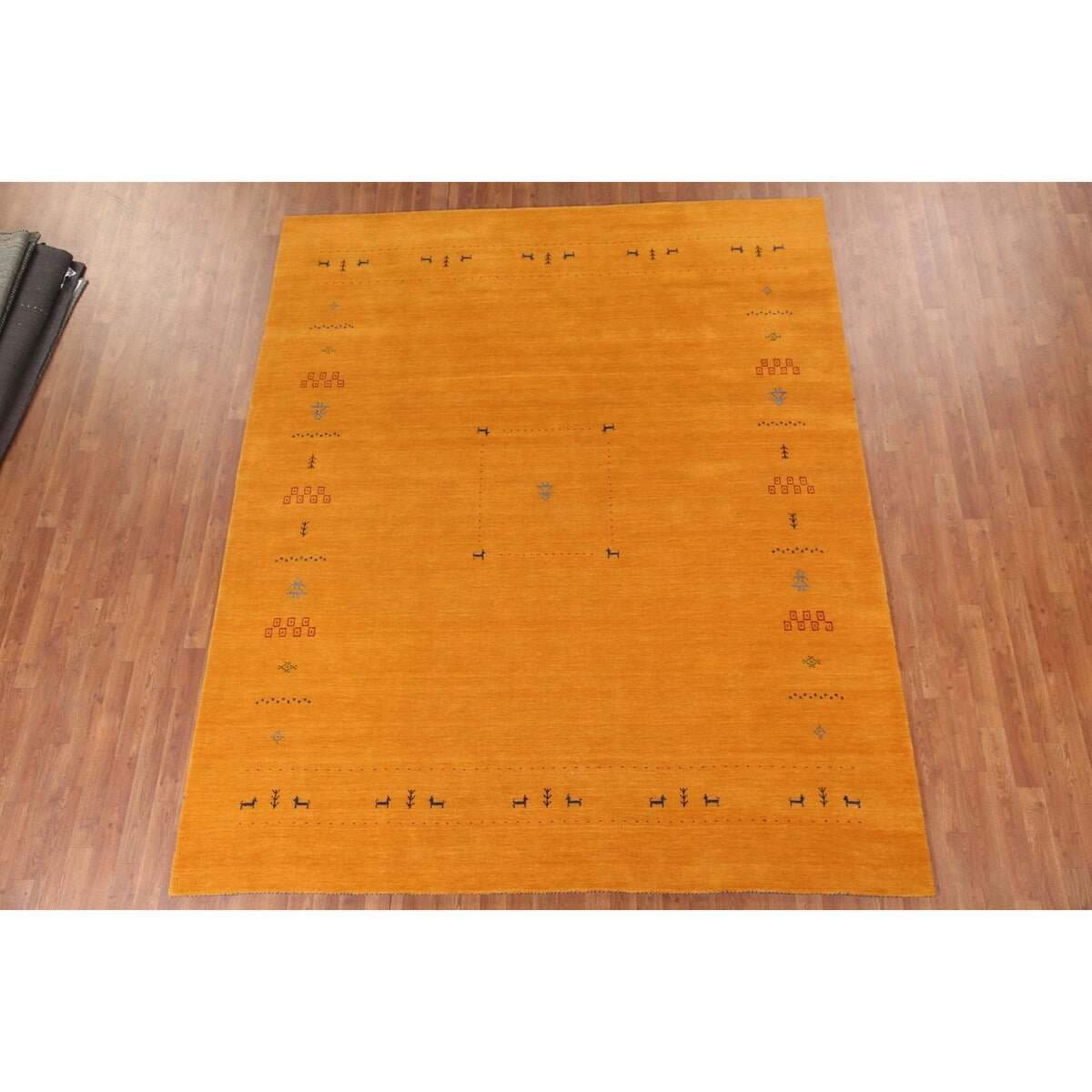 Yellow Tribal Gabbeh Indian Area Rug Hand-knotted Wool Carpet - 8'1" x 9'9"