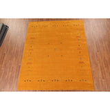 Yellow Tribal Gabbeh Indian Area Rug Hand-knotted Wool Carpet - 8'1" x 9'9"