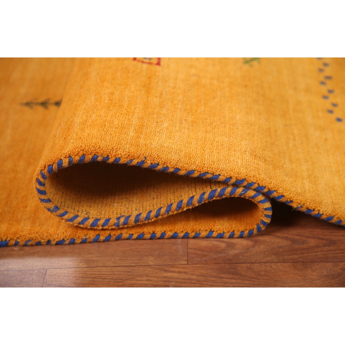 Yellow Tribal Gabbeh Indian Area Rug Hand-knotted Wool Carpet - 8'1" x 9'9"