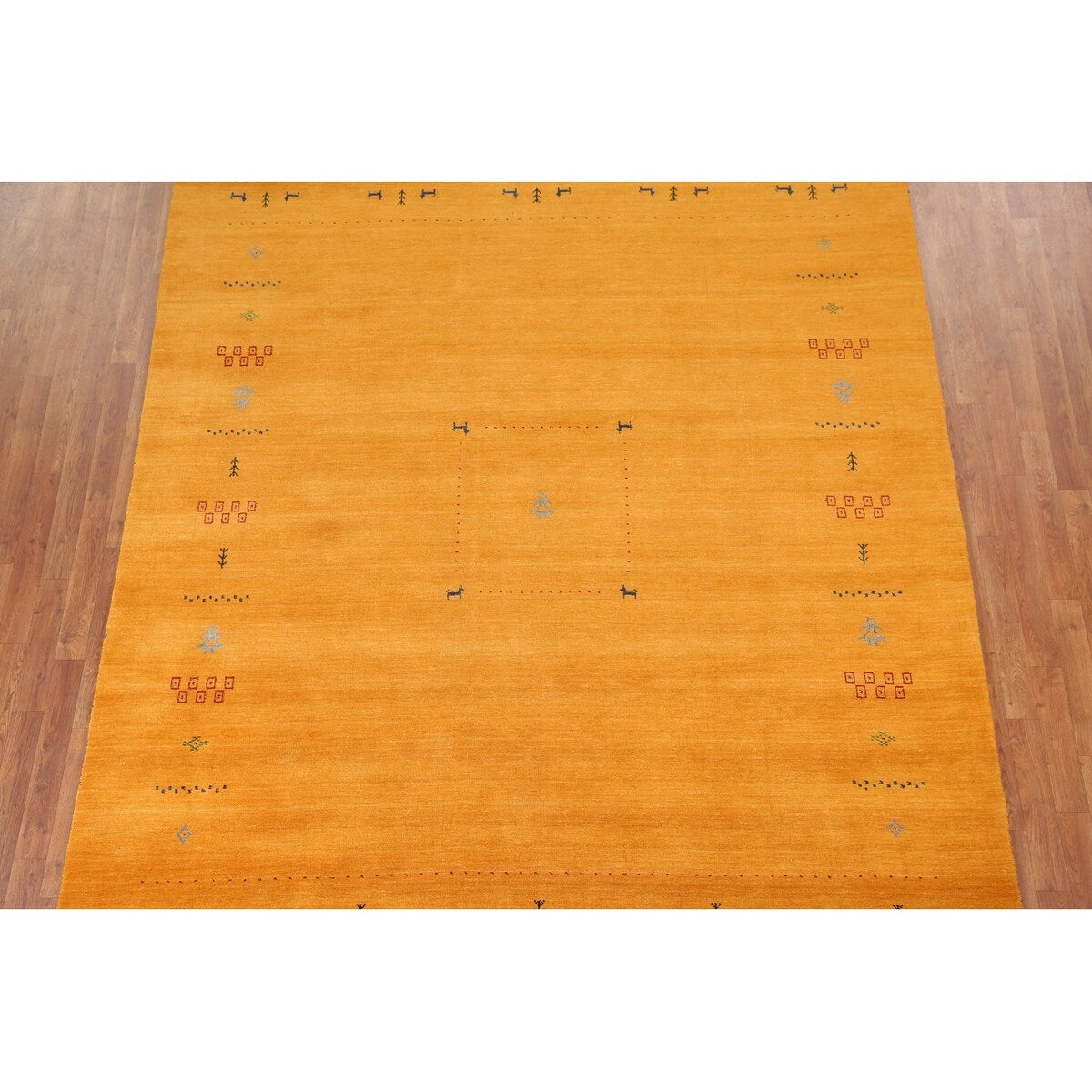 Yellow Tribal Gabbeh Indian Area Rug Hand-knotted Wool Carpet - 8'1" x 9'9"