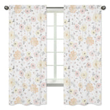 Yellow and Pink Watercolor Floral 84in Window Treatment Curtain Panel Pair - Blush Peach Grey Shabby Chic Rose Flower Farmhouse