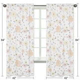 Yellow and Pink Watercolor Floral 84in Window Treatment Curtain Panel Pair - Blush Peach Grey Shabby Chic Rose Flower Farmhouse