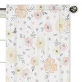 Yellow and Pink Watercolor Floral 84in Window Treatment Curtain Panel Pair - Blush Peach Grey Shabby Chic Rose Flower Farmhouse