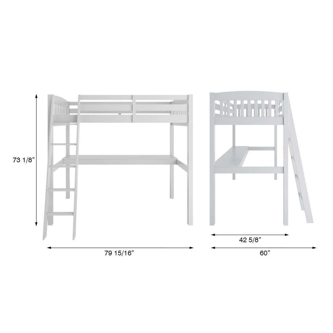 Yes4wood Everest Twin Size Loft Bed with Desk, Solid Wood