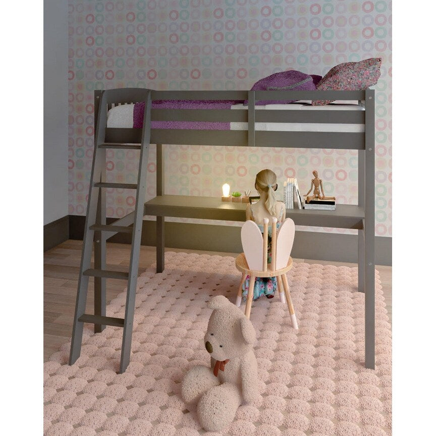 Yes4wood Everest Twin Size Loft Bed with Desk, Solid Wood
