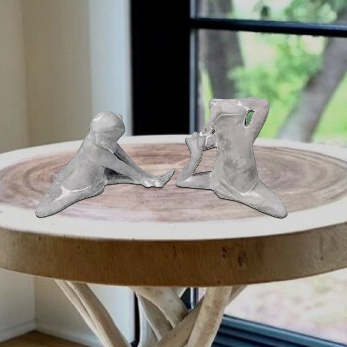 Yoga Frog Statue - Set of 2 Cement Frog Sculpture Figurines - 8.75"L x 8.75"H